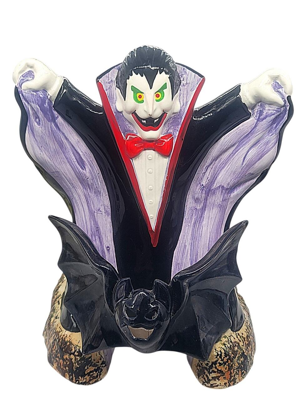 Vtg Fitz And Floyd Vampire Dracula Bat Ceramic 10"x8.5" Halloween Decor Display